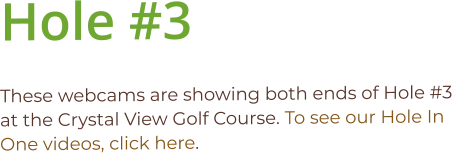 Hole #3  These webcams are showing both ends of Hole #3 at the Crystal View Golf Course. To see our Hole In One videos, click here.